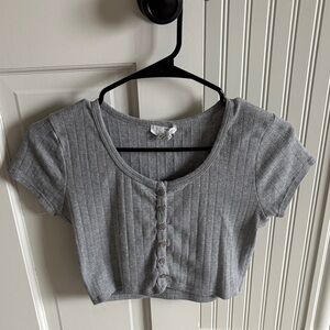 Gray Button-Up Ribbed Crop Top Women’s Size Medium